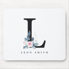 BLUSH BLUE BLUE FLORAL ALPHABETS NAME LETTER L MOUSEPAD