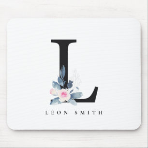 BLUSH BLUE BLUE FLORAL ALPHABETS NAME LETTER L MOUSEPAD