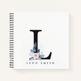 BLUSH BLUE BLUE FLORAL ALPHABETS NAME LETTER L NOTIZBUCH