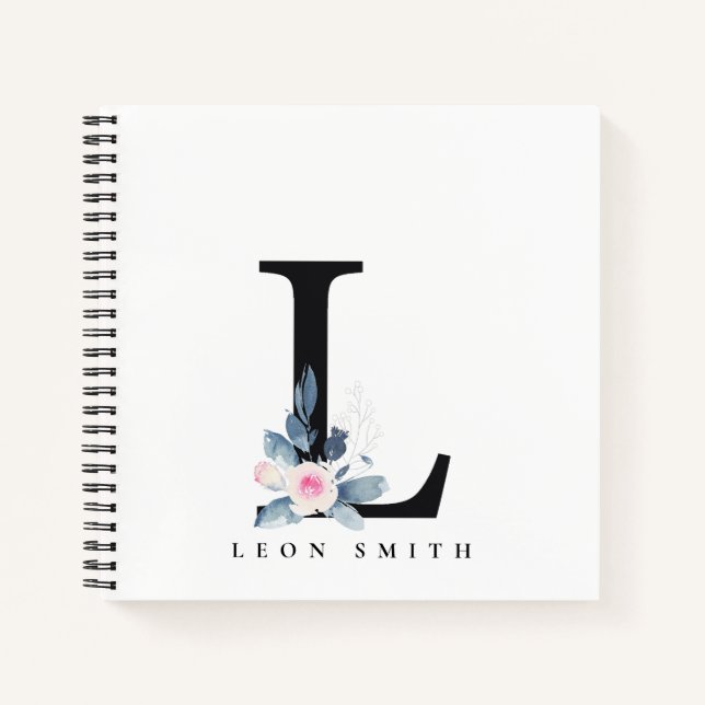 BLUSH BLUE BLUE FLORAL ALPHABETS NAME LETTER L NOTIZBUCH (Vorderseite)