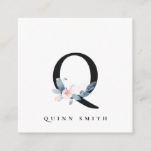 BLUSH BLUE BLUE FLORAL ALPHABETS NAME LETTER Q