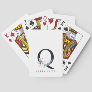 BLUSH BLUE BLUE FLORAL ALPHABETS NAME LETTER Q SPIELKARTEN