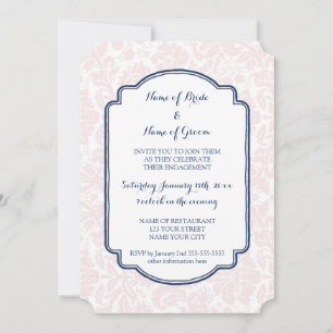 Blush Blue Damask Engagement Party Einladungen