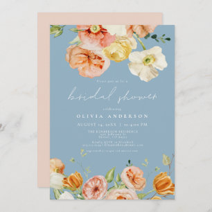 Blush & Blue Elegantes Frühlingsflora Brautparty Einladung