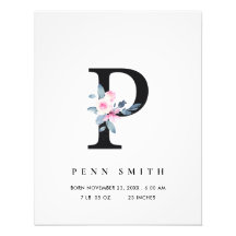 BLUSH BLUE FLORAL ALPHABET NAME P BABY GEBURTSTATT