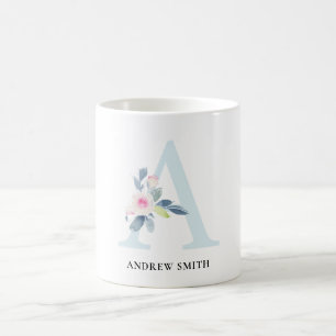 BLUSH BLUE FLORAL ALPHABETS NAME LETTER A KAFFEETASSE