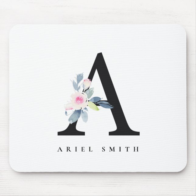 BLUSH BLUE FLORAL ALPHABETS NAME LETTER A MOUSEPAD (Vorne)