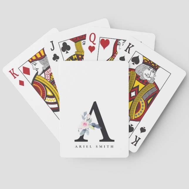 BLUSH BLUE FLORAL ALPHABETS NAME LETTER A SPIELKARTEN (Rückseite)