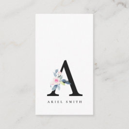 BLUSH BLUE FLORAL ALPHABETS NAME LETTER A VISITENKARTE