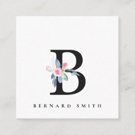 BLUSH BLUE FLORAL ALPHABETS NAME LETTER B QUADRATISCHE VISITENKARTE