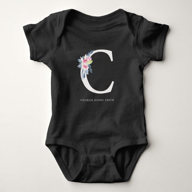 BLUSH BLUE FLORAL ALPHABETS NAME LETTER C BABY STRAMPLER (Vorderseite)