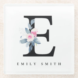 BLUSH BLUE FLORAL ALPHABETS NAME LETTER E GLASUNTERSETZER