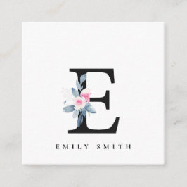 BLUSH BLUE FLORAL ALPHABETS NAME LETTER E QUADRATISCHE VISITENKARTE