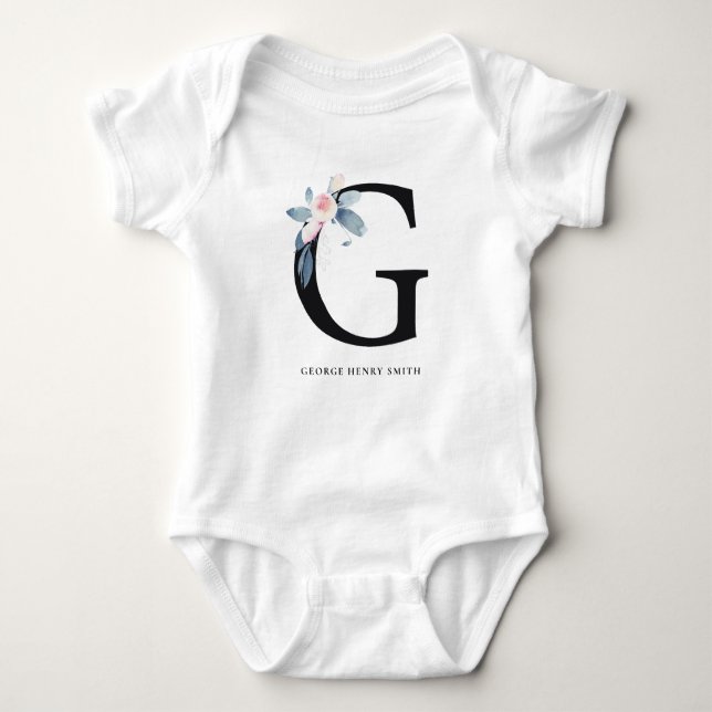 BLUSH BLUE FLORAL ALPHABETS NAME LETTER G BABY STRAMPLER (Vorderseite)