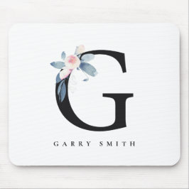 BLUSH BLUE FLORAL ALPHABETS NAME LETTER G MOUSEPAD