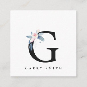 BLUSH BLUE FLORAL ALPHABETS NAME LETTER G QUADRATISCHE VISITENKARTE