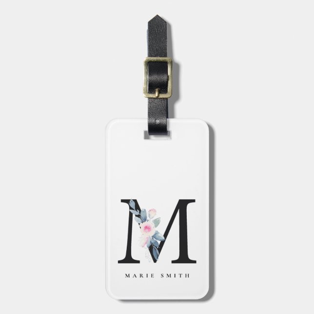 BLUSH BLUE FLORAL ALPHABETS NAME LETTER GEPÄCKANHÄNGER (Vorderseite vertikal)