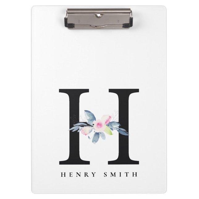 BLUSH BLUE FLORAL ALPHABETS NAME LETTER H KLEMMBRETT (Vorderseite)