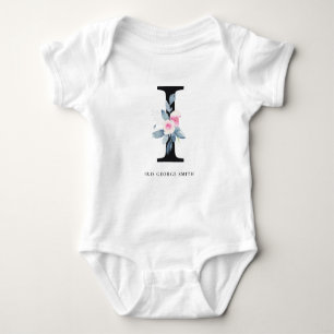 BLUSH BLUE FLORAL ALPHABETS NAME LETTER I BABY STRAMPLER