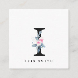 BLUSH BLUE FLORAL ALPHABETS NAME LETTER I QUADRATISCHE VISITENKARTE