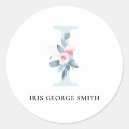 BLUSH BLUE FLORAL ALPHABETS NAME LETTER I RUNDER AUFKLEBER