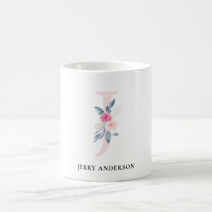 BLUSH BLUE FLORAL ALPHABETS NAME LETTER J KAFFEETASSE