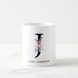 BLUSH BLUE FLORAL ALPHABETS NAME LETTER J KAFFEETASSE