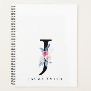 BLUSH BLUE FLORAL ALPHABETS NAME LETTER J PLANER