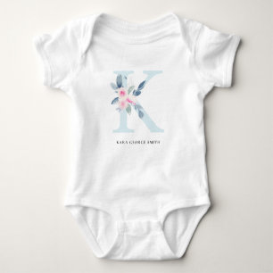 BLUSH BLUE FLORAL ALPHABETS NAME LETTER K BABY STRAMPLER