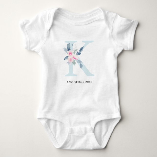 BLUSH BLUE FLORAL ALPHABETS NAME LETTER K BABY STRAMPLER (Vorderseite)