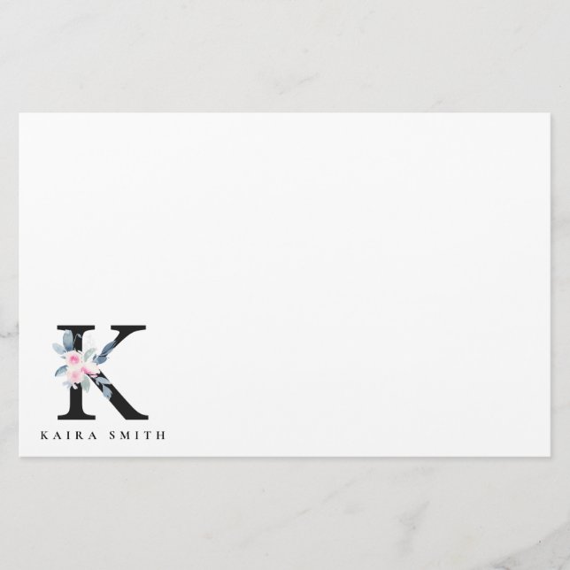 BLUSH BLUE FLORAL ALPHABETS NAME LETTER K BRIEFPAPIER (Vorderseite)
