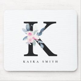 BLUSH BLUE FLORAL ALPHABETS NAME LETTER K MOUSEPAD