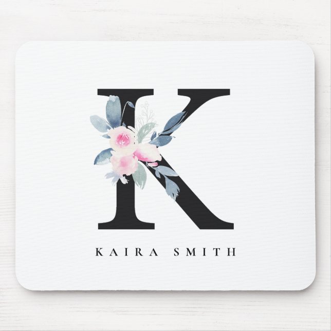 BLUSH BLUE FLORAL ALPHABETS NAME LETTER K MOUSEPAD (Vorne)