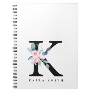 BLUSH BLUE FLORAL ALPHABETS NAME LETTER K NOTIZBLOCK