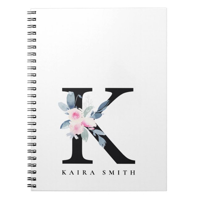 BLUSH BLUE FLORAL ALPHABETS NAME LETTER K NOTIZBLOCK (Vorderseite)