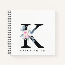 BLUSH BLUE FLORAL ALPHABETS NAME LETTER K NOTIZBUCH