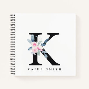 BLUSH BLUE FLORAL ALPHABETS NAME LETTER K NOTIZBUCH