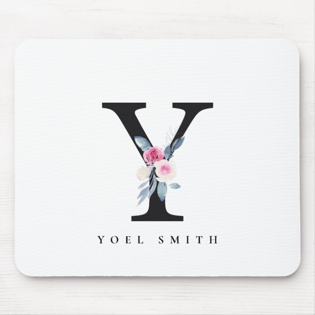 BLUSH BLUE FLORAL ALPHABETS NAME LETTER MOUSEPAD (Vorne)