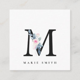 BLUSH BLUE FLORAL ALPHABETS NAME LETTER QUADRATISCHE VISITENKARTE