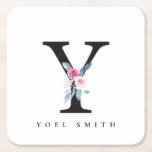 BLUSH BLUE FLORAL ALPHABETS NAME LETTER RECHTECKIGER PAPPUNTERSETZER<br><div class="desc">Wenn Sie weitere Anpassungen benötigen,  schreiben Sie mir bitte an yellowfebstudio@gmail.com.</div>