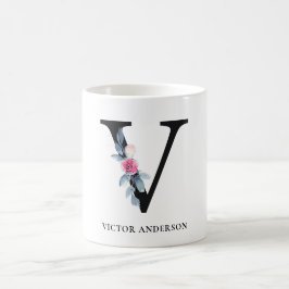 BLUSH BLUE FLORAL ALPHABETS NAME LETTER V KAFFEETASSE
