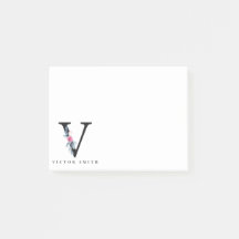 BLUSH BLUE FLORAL ALPHABETS NAME LETTER V