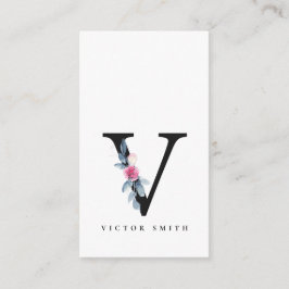 BLUSH BLUE FLORAL ALPHABETS NAME LETTER V VISITENKARTE