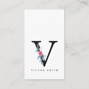 BLUSH BLUE FLORAL ALPHABETS NAME LETTER V VISITENKARTE