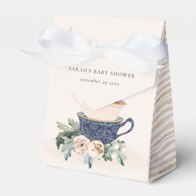 Blush Blue Floral gestapelte Teebeutel Babydusche Geschenkschachtel (Vorderseite)