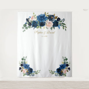 Blush Blue Flowers Wedding Foto Booth Prop Wandteppich