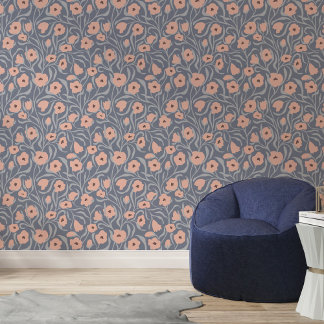 Blush & Blue Modern Floral Vines Pattern Tapete