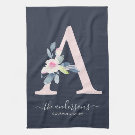 BLUSH BLUE NAVY FLORAL ALPHABETS SCHREIBEN A GESCHIRRTUCH
