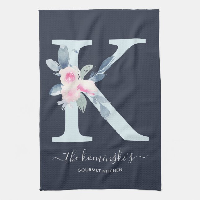 BLUSH BLUE NAVY FLORAL ALPHABETS SCHREIBEN K GESCHIRRTUCH (Vertikal)
