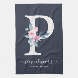 BLUSH BLUE NAVY FLORAL ALPHABETS SCHREIBEN P GESCHIRRTUCH